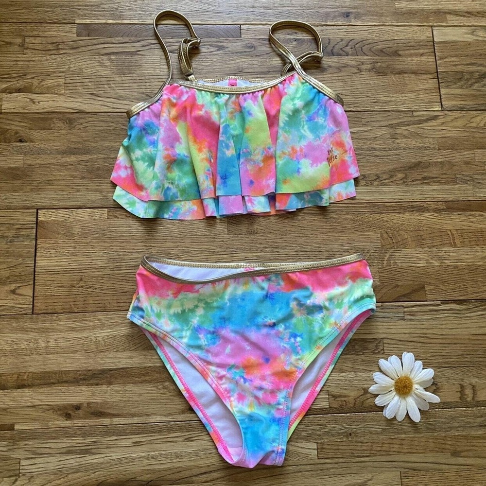 Betsey Johnson Rainbow‎ Tie-Dye 2 Piece Swimsuit Size 7/8